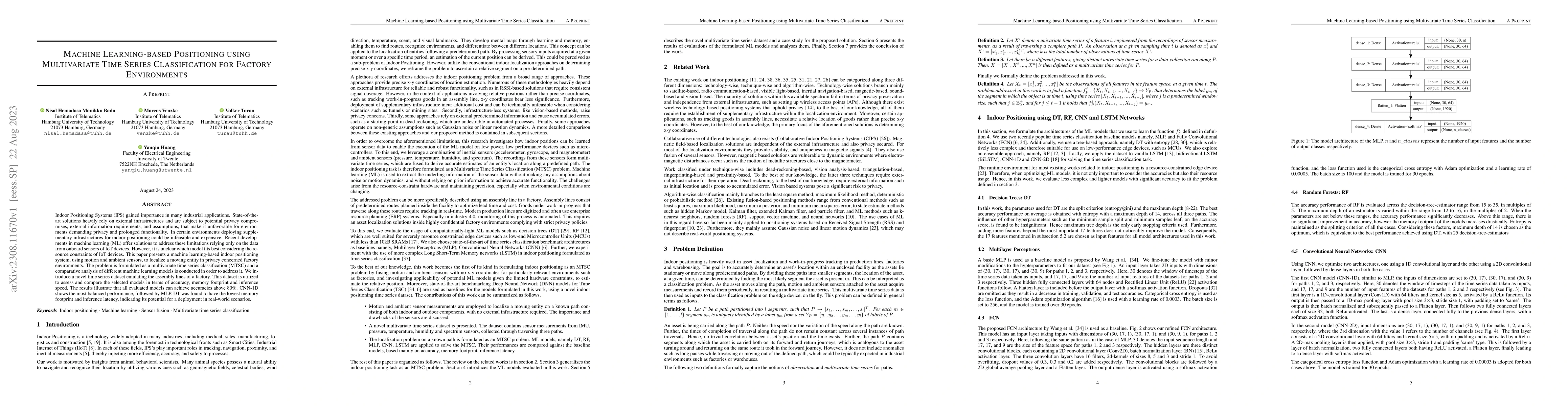 Thumbnail for Machine Learning-based Positioning using Multivariate Time Series
  Classification for Factory Environments