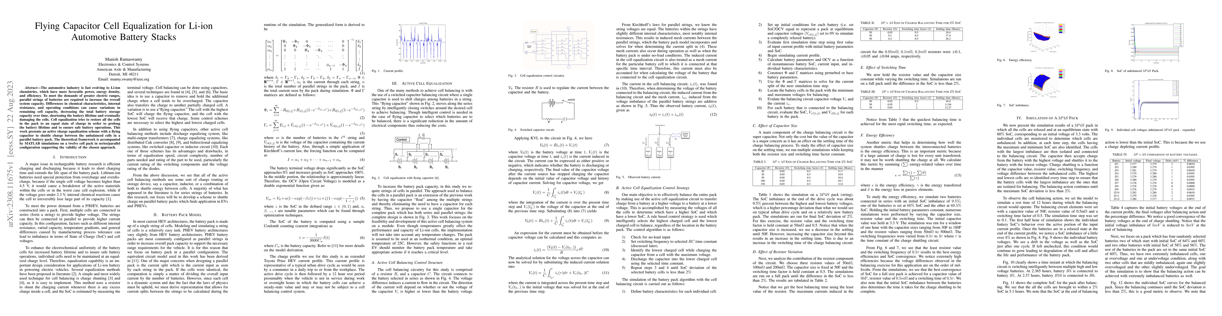 Thumbnail for Flying Capacitor Cell Equalization for Li-ion Automotive Battery Stacks