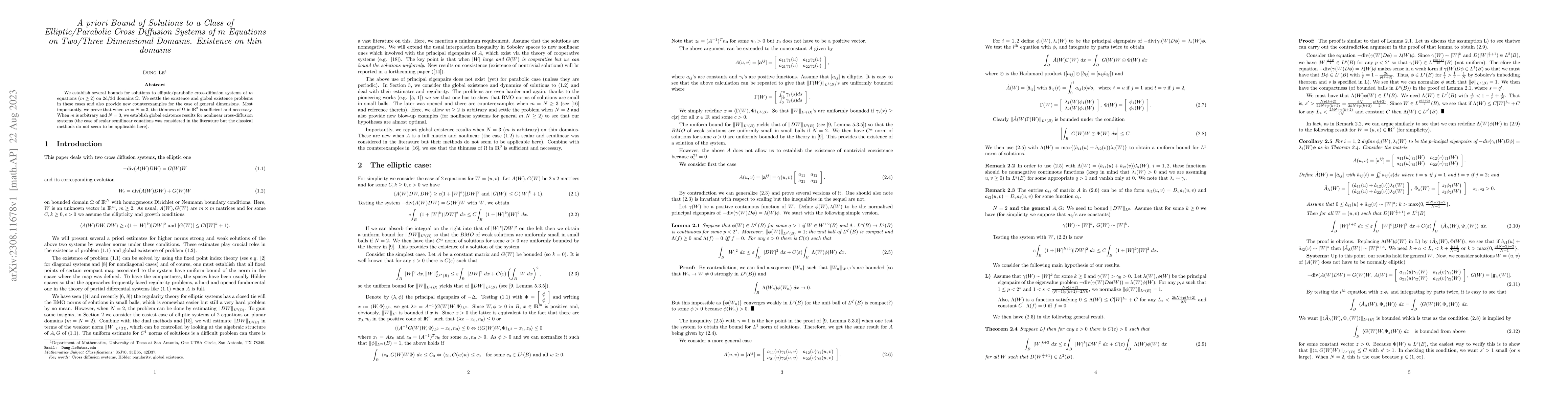 Thumbnail for A priori Bound of Solutions to a Class of Elliptic/Parabolic Cross
  Diffusion Systems of $m$ Equations on Two/Three Dimensional Domains.
  Existence on thin domains