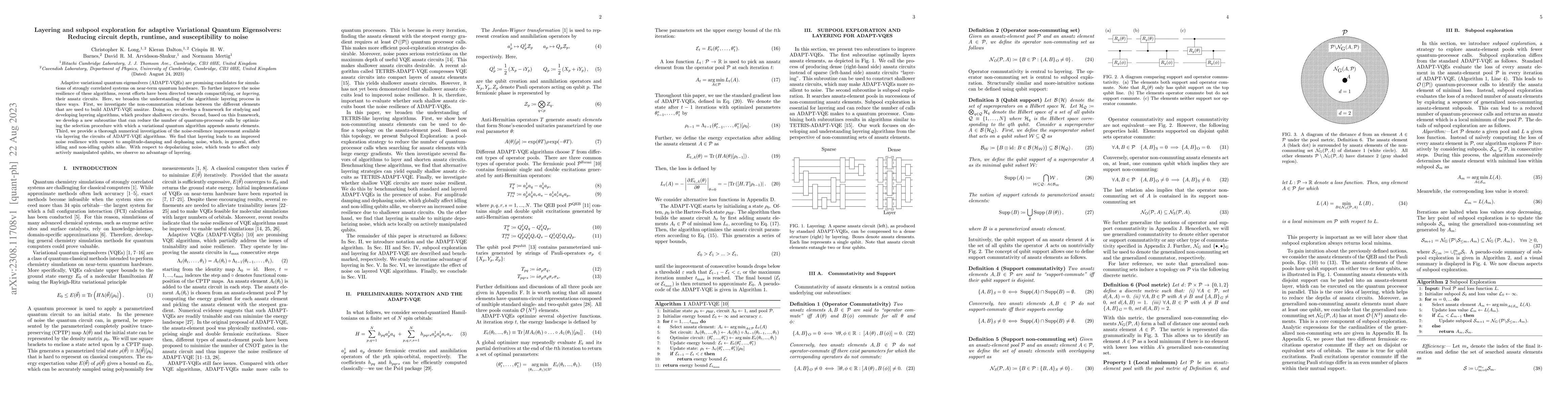 Thumbnail for Layering and subpool exploration for adaptive Variational Quantum
  Eigensolvers: Reducing circuit depth, runtime, and susceptibility to noise