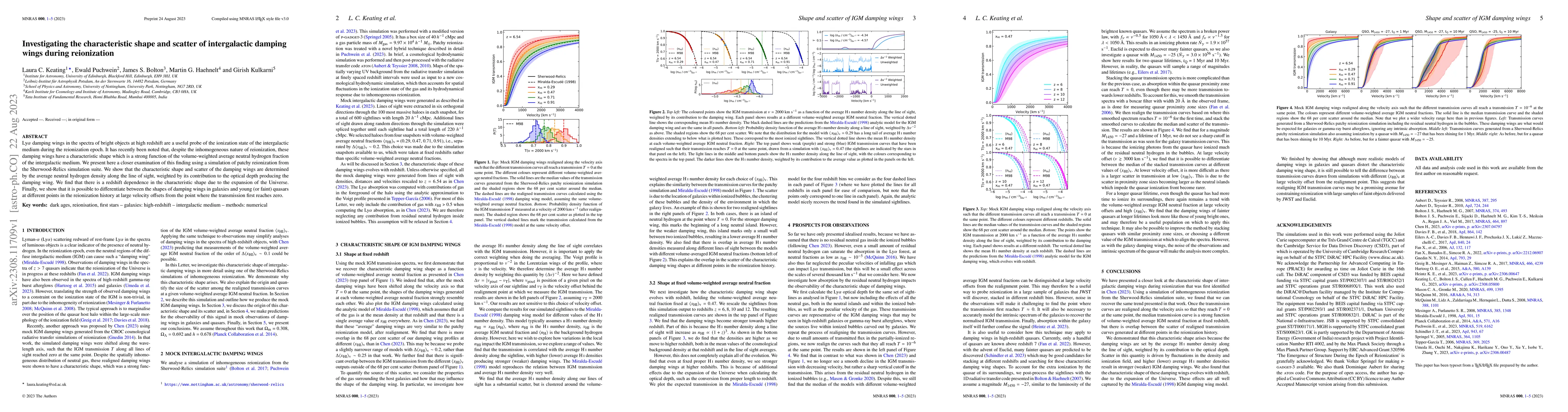 Thumbnail for Investigating the characteristic shape and scatter of intergalactic
  damping wings during reionization