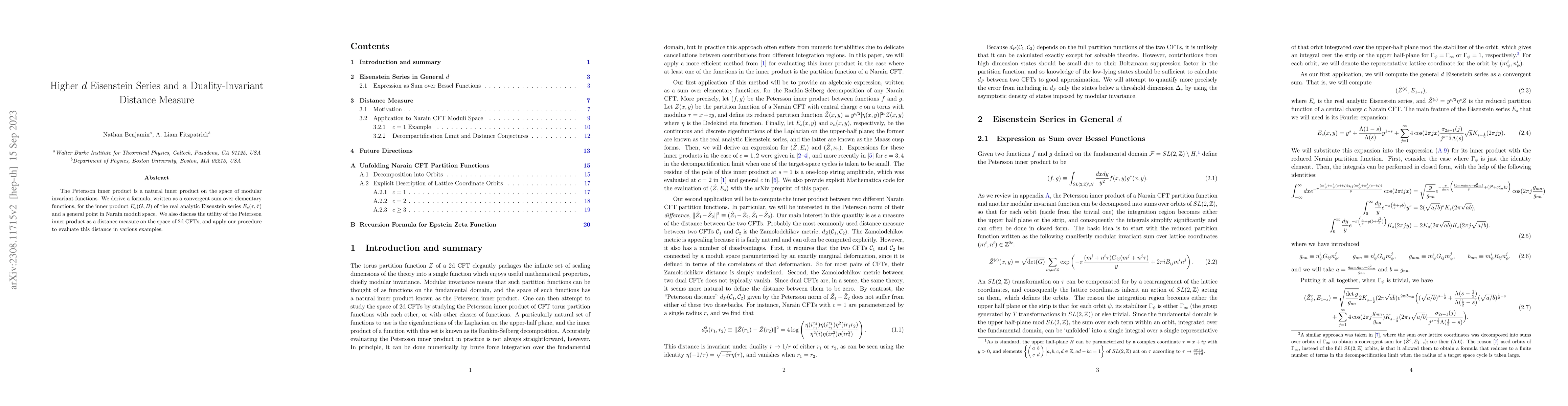 Thumbnail for Higher $d$ Eisenstein Series and a Duality-Invariant Distance Measure