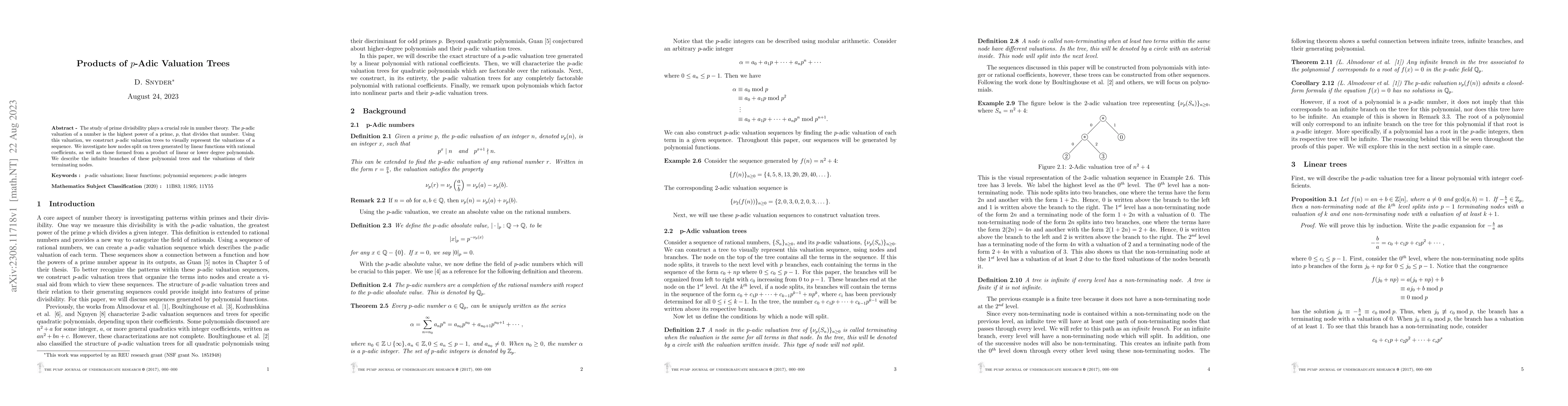 Thumbnail for Products of $p$-Adic Valuation Trees