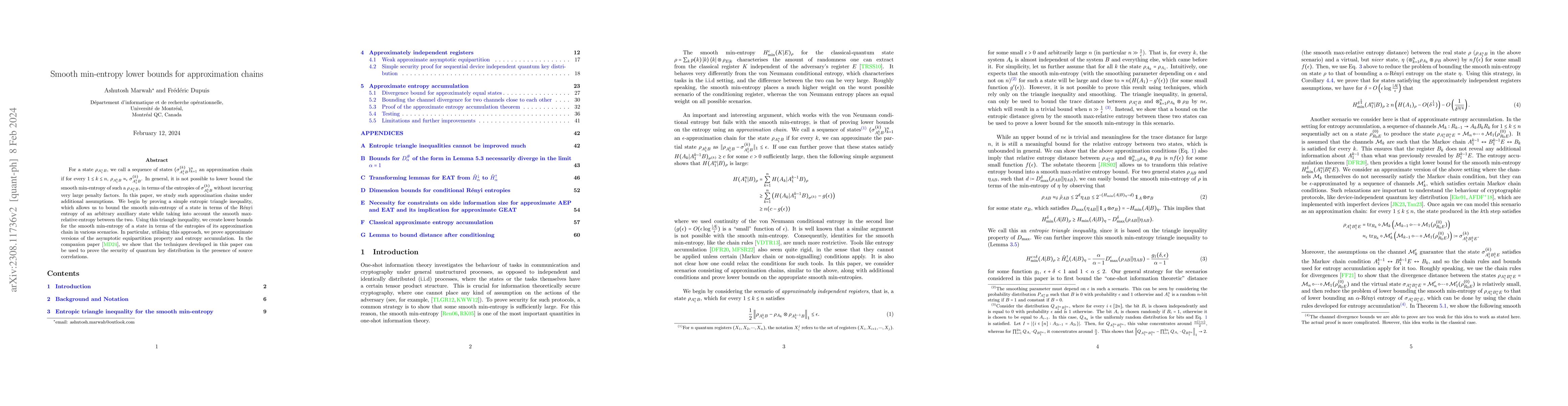 Thumbnail for Smooth min-entropy lower bounds for approximation chains