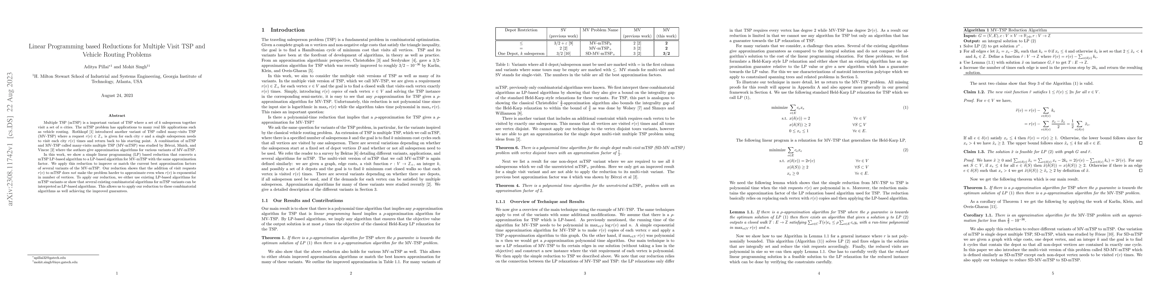Thumbnail for Linear Programming based Reductions for Multiple Visit TSP and Vehicle
  Routing Problems