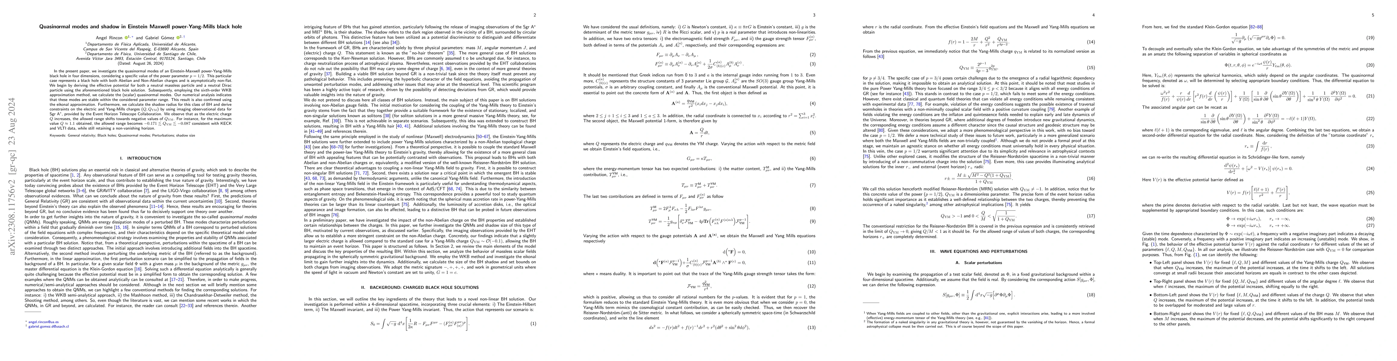 Thumbnail for Quasinormal modes and shadow in Einstein Maxwell power-Yang-Mills black
  hole