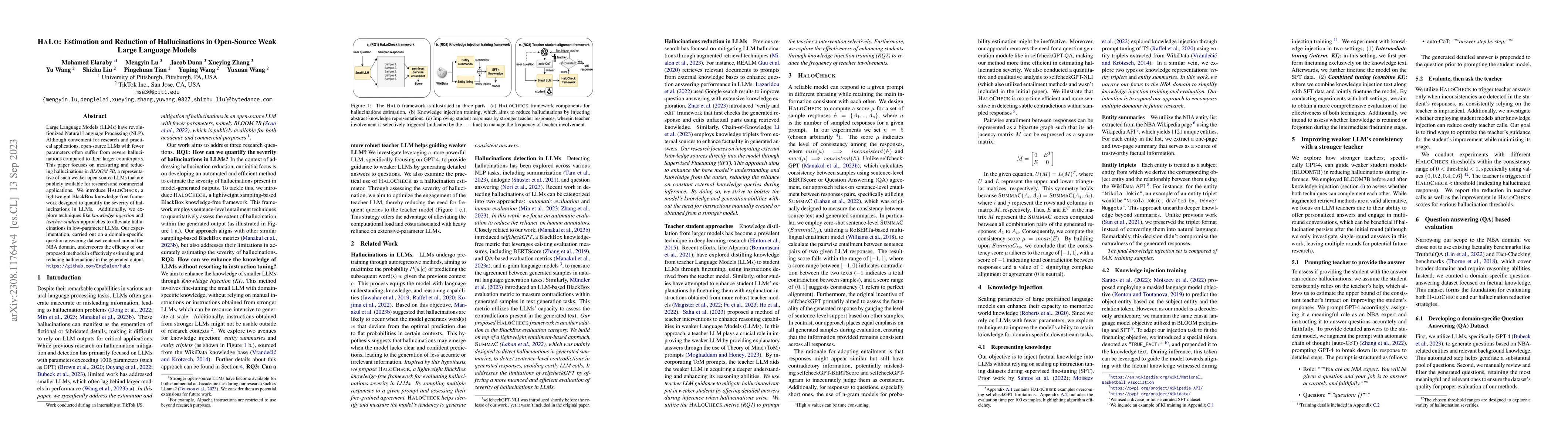 Thumbnail for Halo: Estimation and Reduction of Hallucinations in Open-Source Weak
  Large Language Models