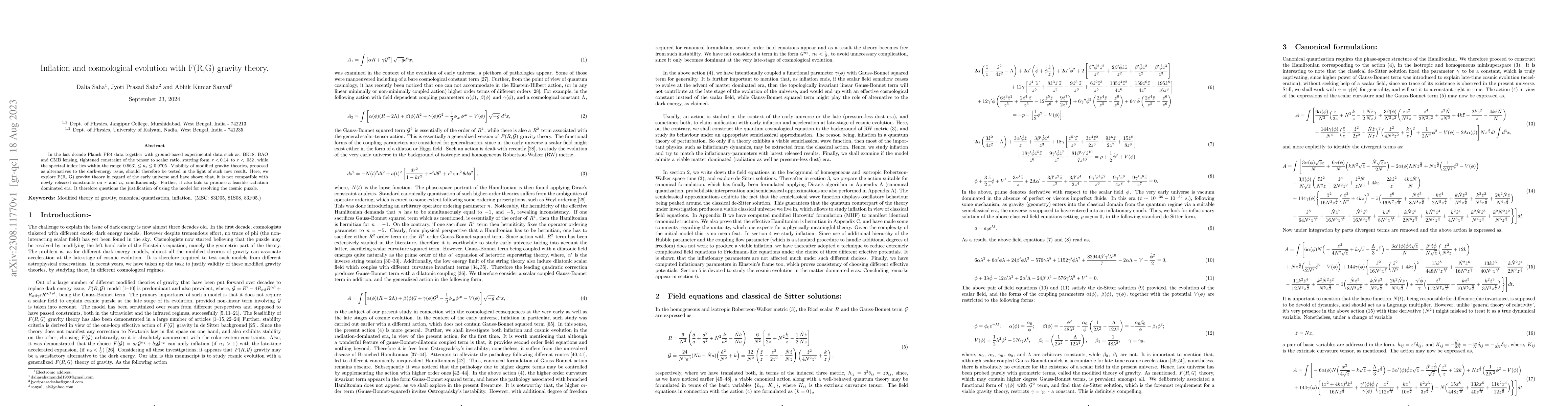 Thumbnail for Inflation and cosmological evolution with $F(R,G)$ gravity theory