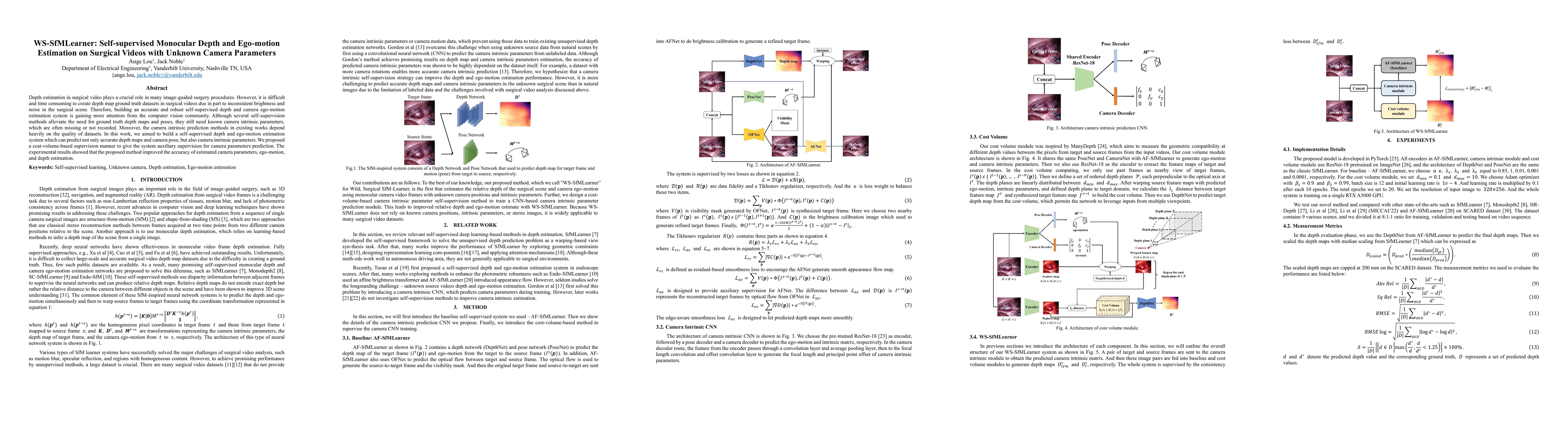 Thumbnail for WS-SfMLearner: Self-supervised Monocular Depth and Ego-motion Estimation
  on Surgical Videos with Unknown Camera Parameters