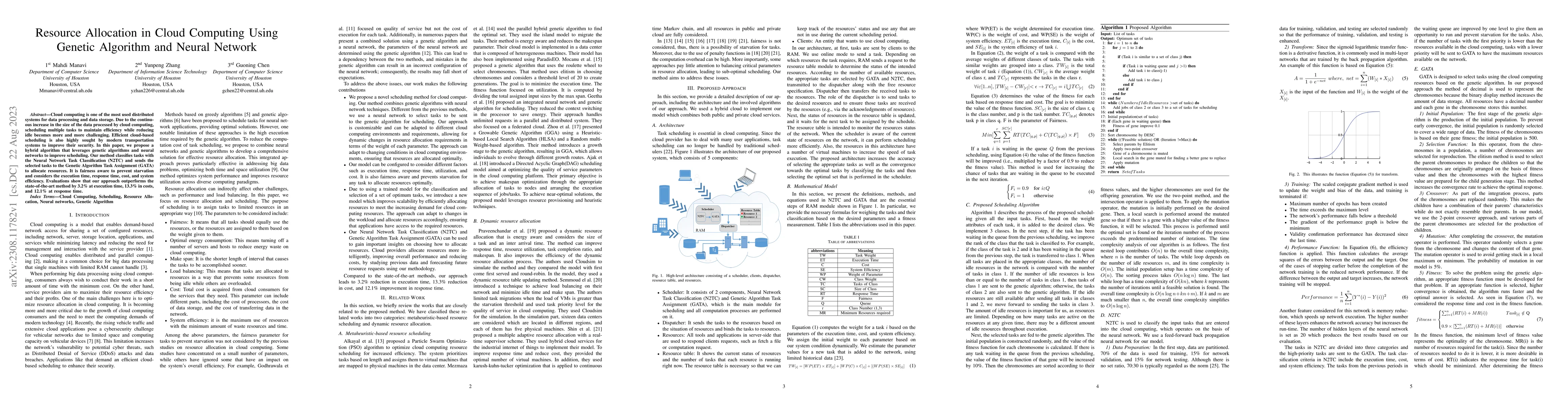 Thumbnail for Resource Allocation in Cloud Computing Using Genetic Algorithm and
  Neural Network