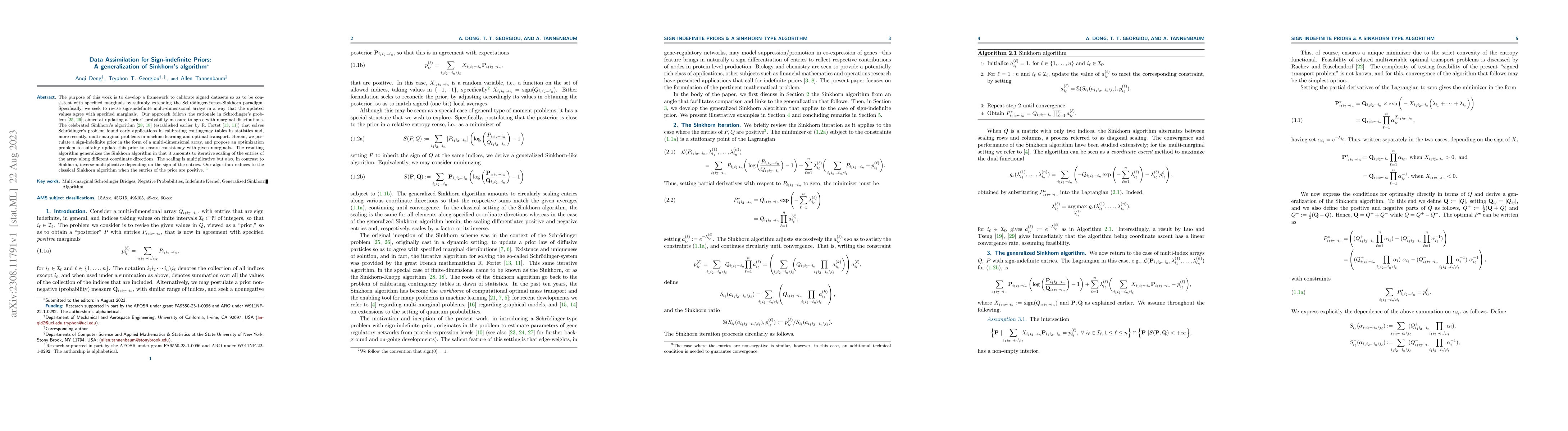 Thumbnail for Data Assimilation for Sign-indefinite Priors: A generalization of
  Sinkhorn's algorithm