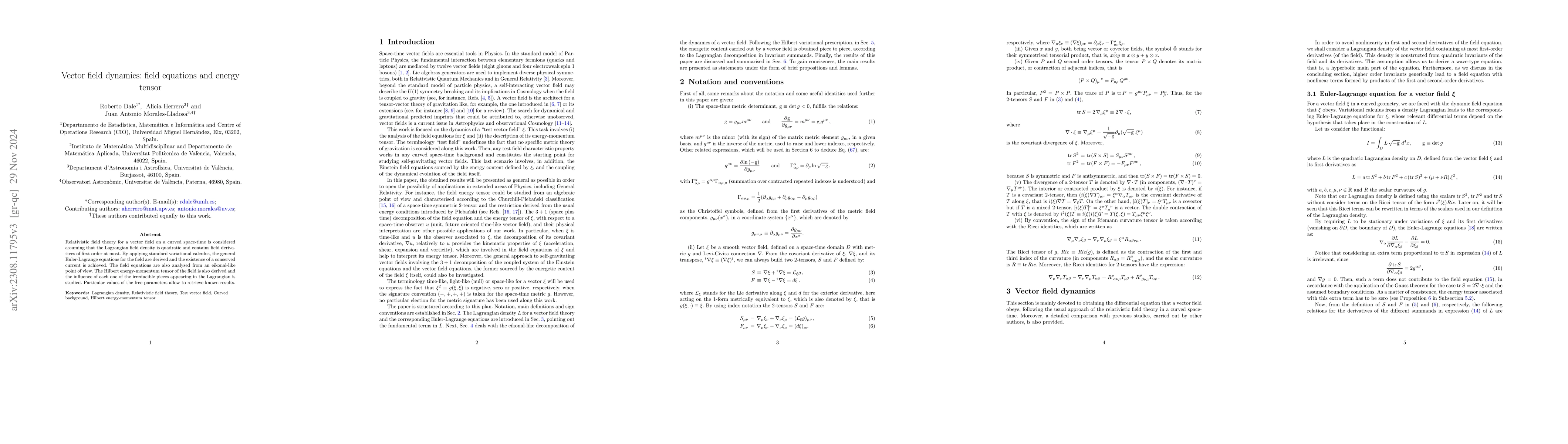 Thumbnail for Vector Field Dynamics: Field Equations and Energy Tensor