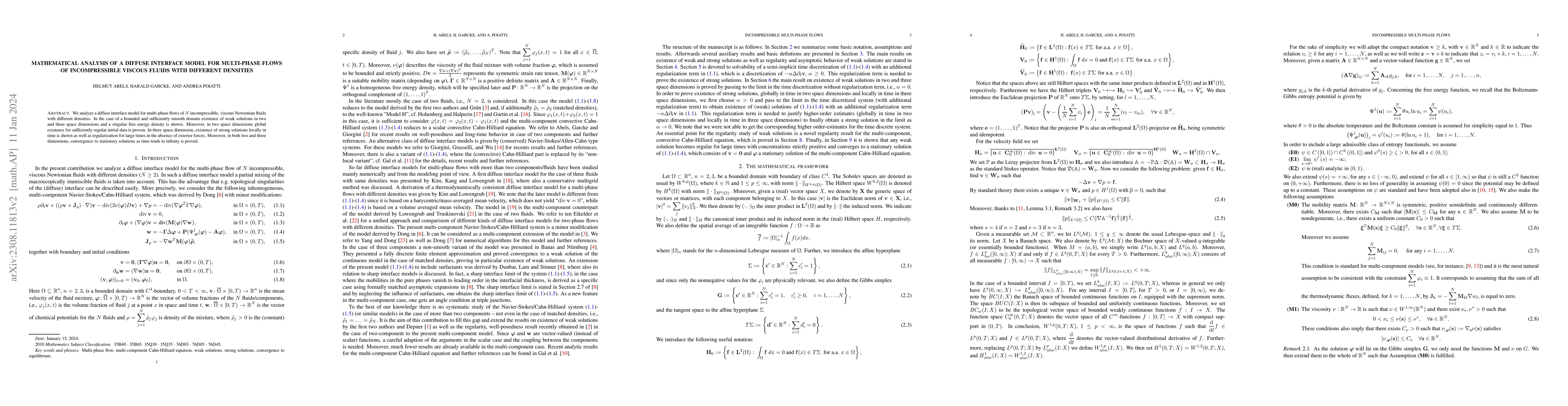Thumbnail for Mathematical Analysis of a Diffuse Interface Model for Multi-Phase Flows
  of Incompressible Viscous Fluids with Different Densities