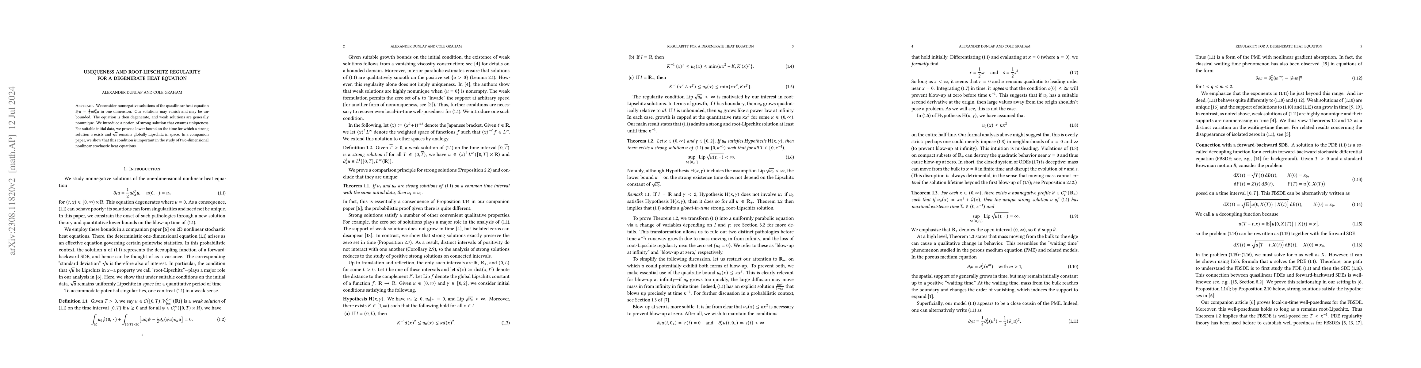 Thumbnail for Uniqueness and root-Lipschitz regularity for a degenerate heat equation