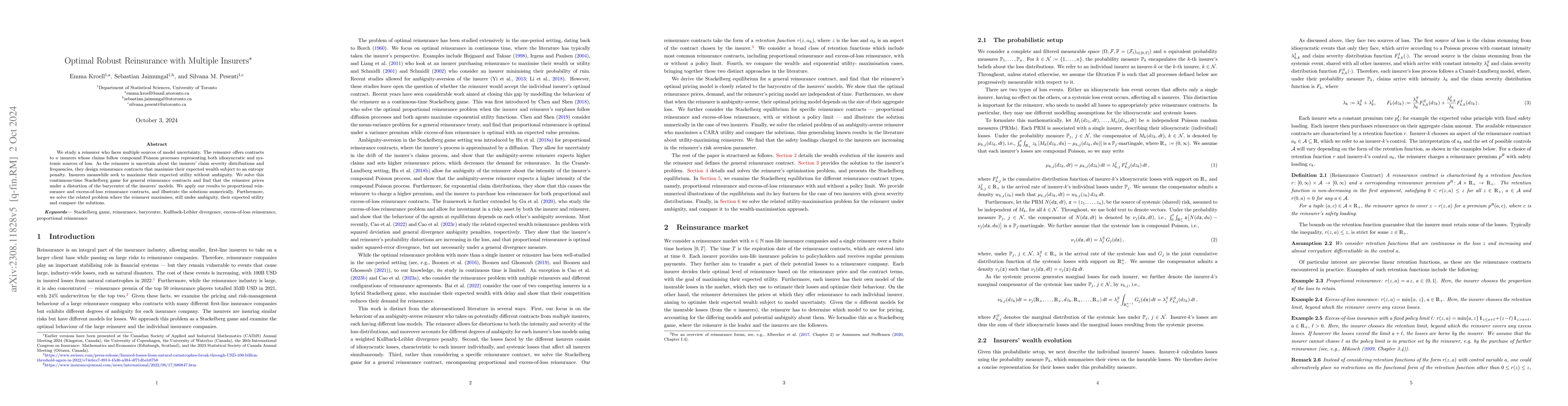 Thumbnail for Optimal Robust Reinsurance with Multiple Insurers