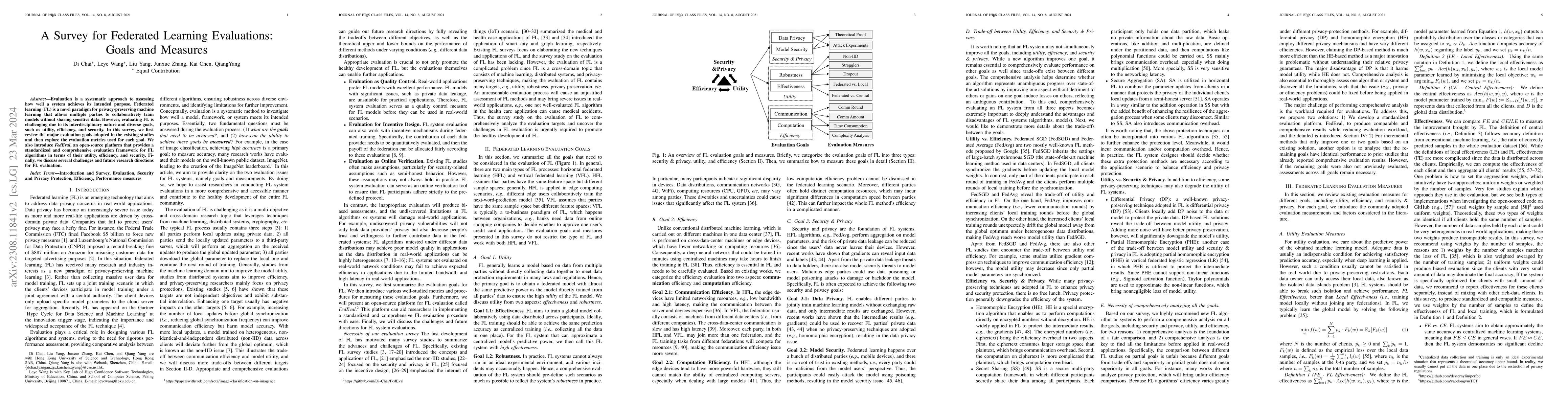 Thumbnail for A Survey for Federated Learning Evaluations: Goals and Measures