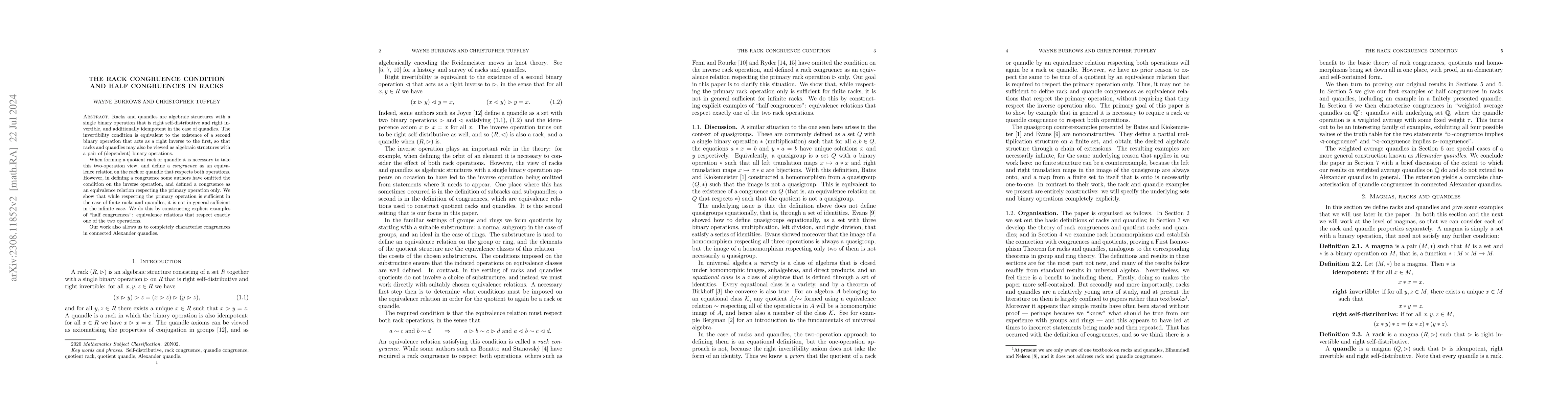 Thumbnail for The rack congruence condition and half congruences in racks