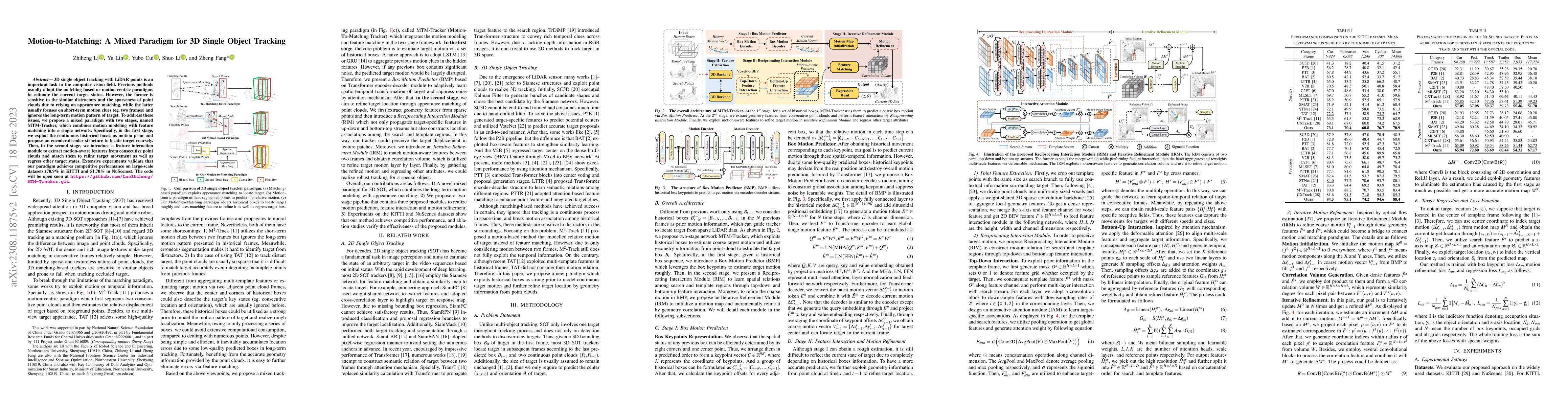 Thumbnail for Motion-to-Matching: A Mixed Paradigm for 3D Single Object Tracking
