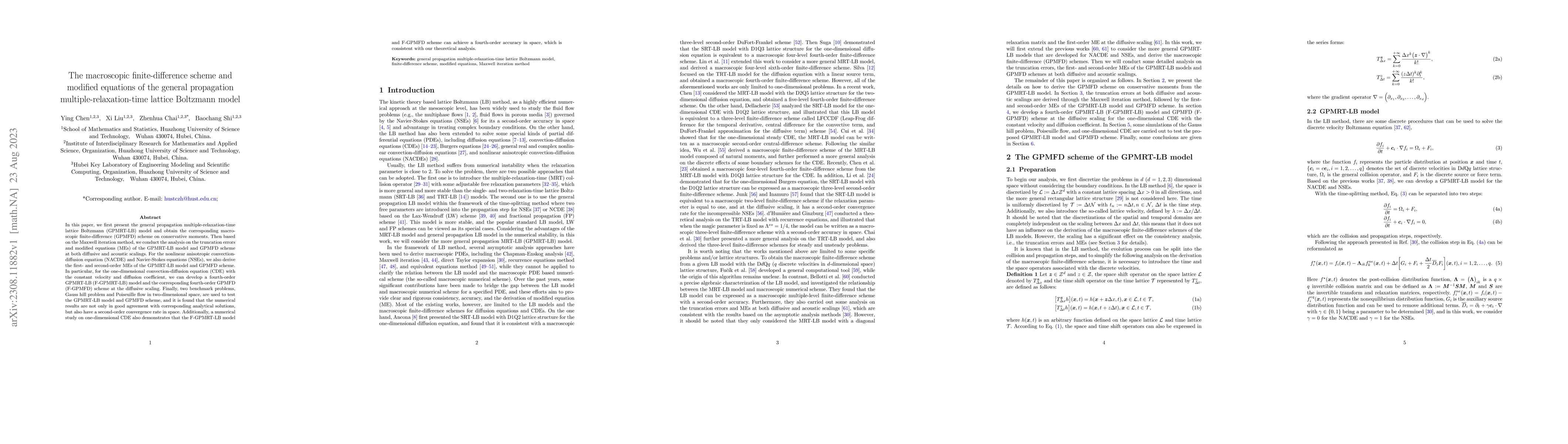 Thumbnail for The macroscopic finite-difference scheme and modified equations of the
  general propagation multiple-relaxation-time lattice Boltzmann model