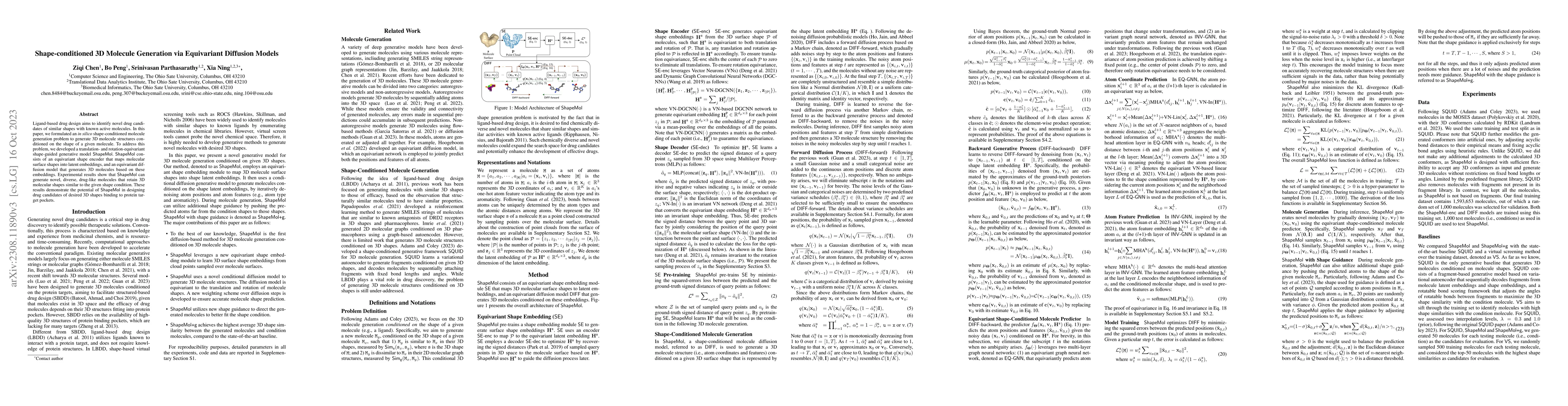 Thumbnail for Shape-conditioned 3D Molecule Generation via Equivariant Diffusion
  Models