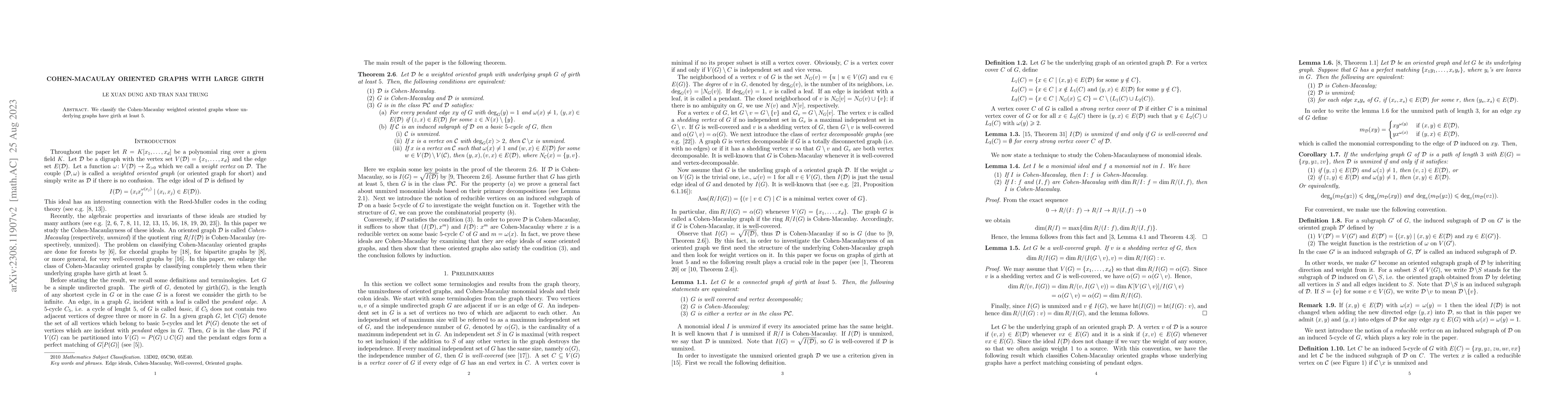 Thumbnail for Cohen-Macaulay oriented graphs with large girth
