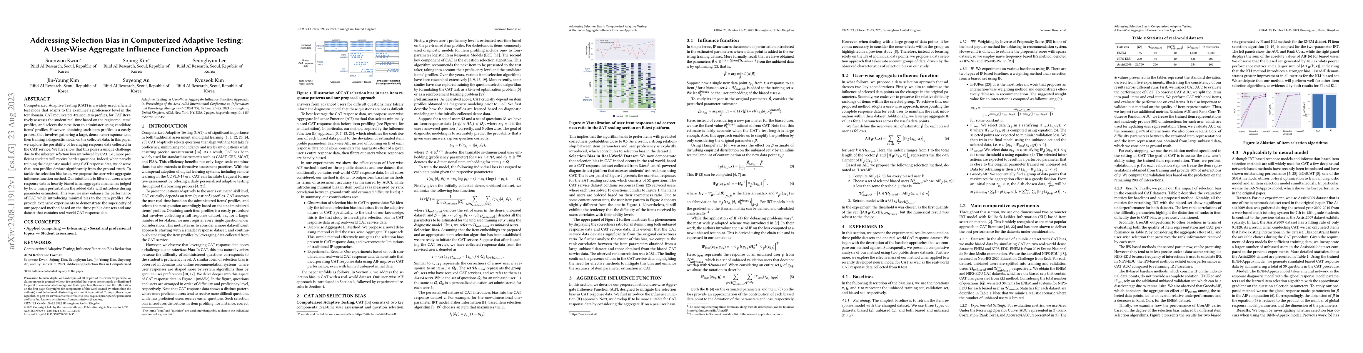 Thumbnail for Addressing Selection Bias in Computerized Adaptive Testing: A User-Wise
  Aggregate Influence Function Approach