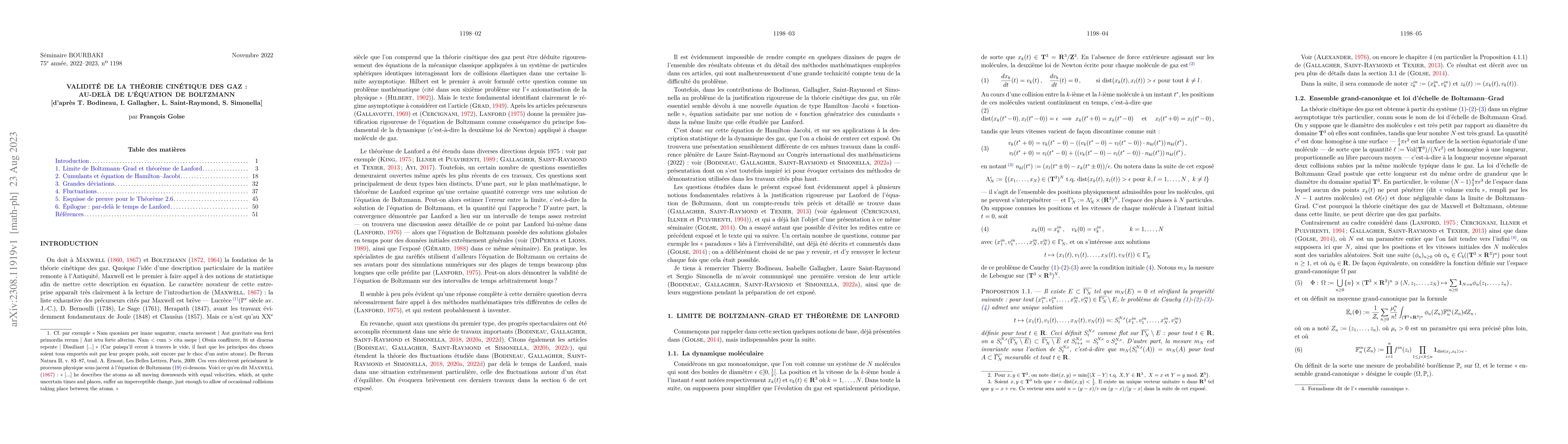 Thumbnail for Validit\'e de la th\'eorie cin\'etique des gaz: au-del\`a de
  l'\'equation de Boltzmann [d'apr\`es T. Bodineau, I. Gallagher, L.
  Saint-Raymond, S. Simonella]