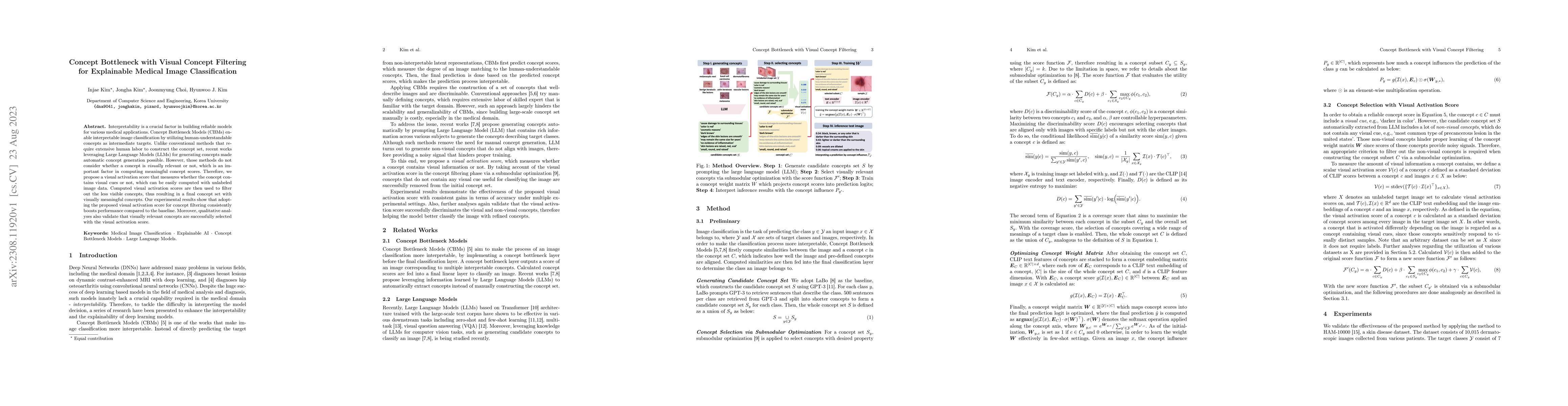 Thumbnail for Concept Bottleneck with Visual Concept Filtering for Explainable Medical
  Image Classification