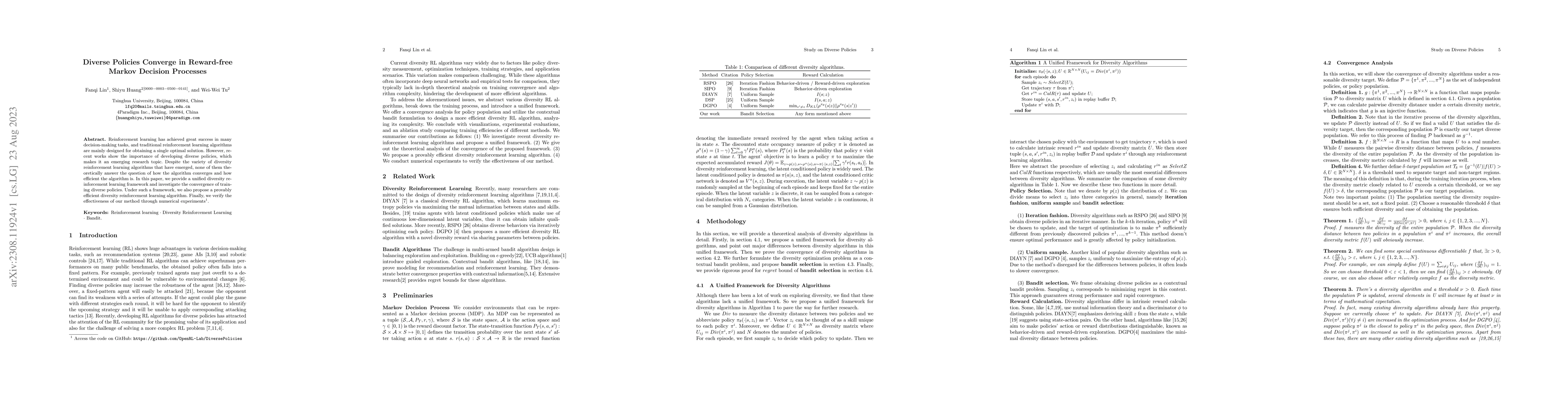Thumbnail for Diverse Policies Converge in Reward-free Markov Decision Processe