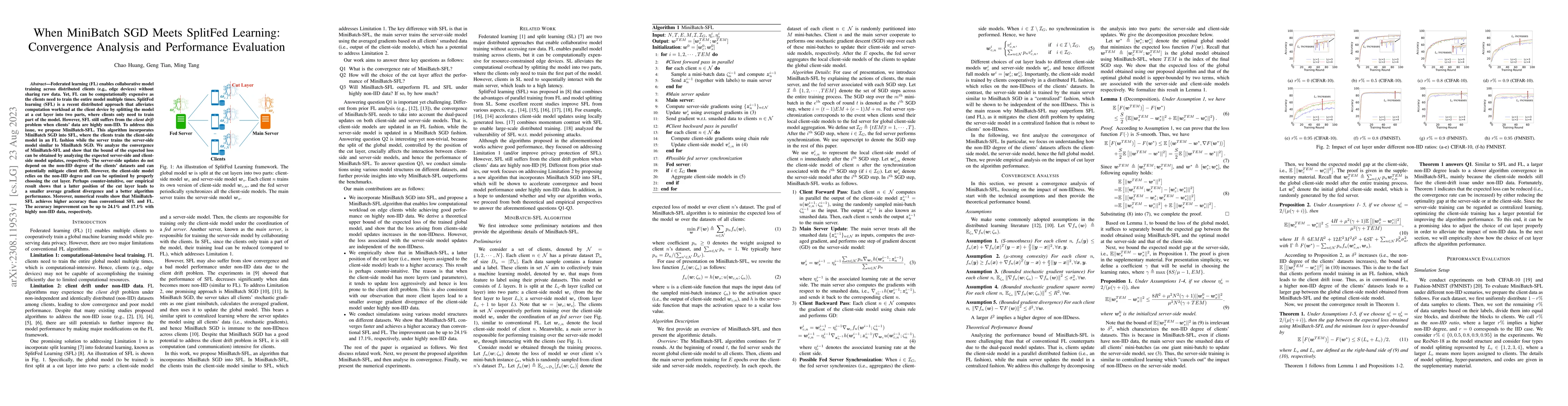 Thumbnail for When MiniBatch SGD Meets SplitFed Learning:Convergence Analysis and
  Performance Evaluation