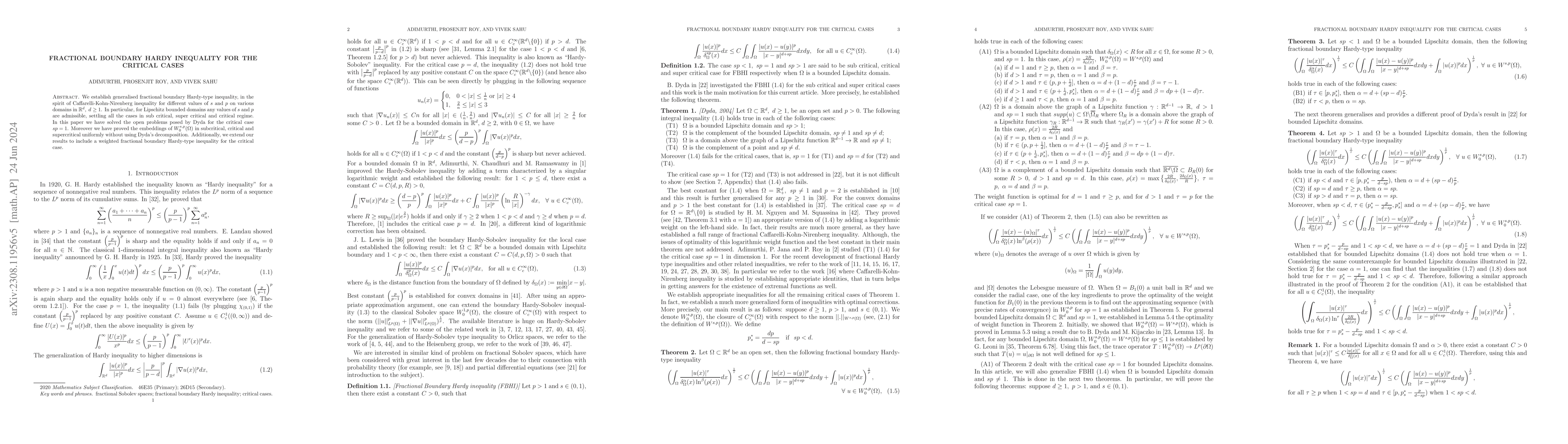 Thumbnail for Fractional boundary Hardy inequality for the critical cases