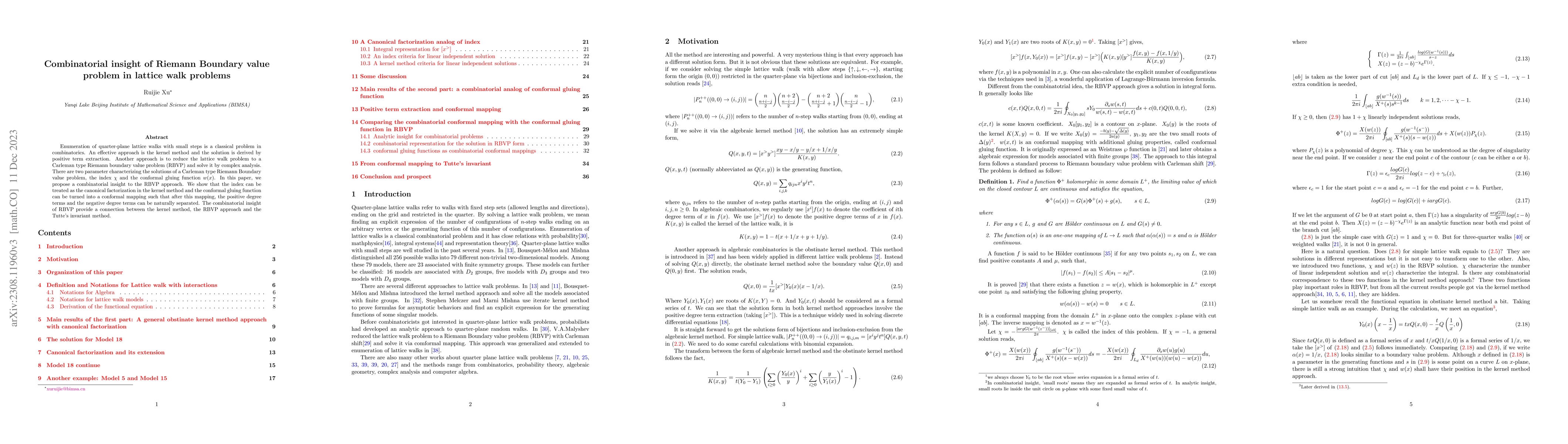 Thumbnail for Combinatorial insight of Riemann Boundary value problem in lattice walk
  problems