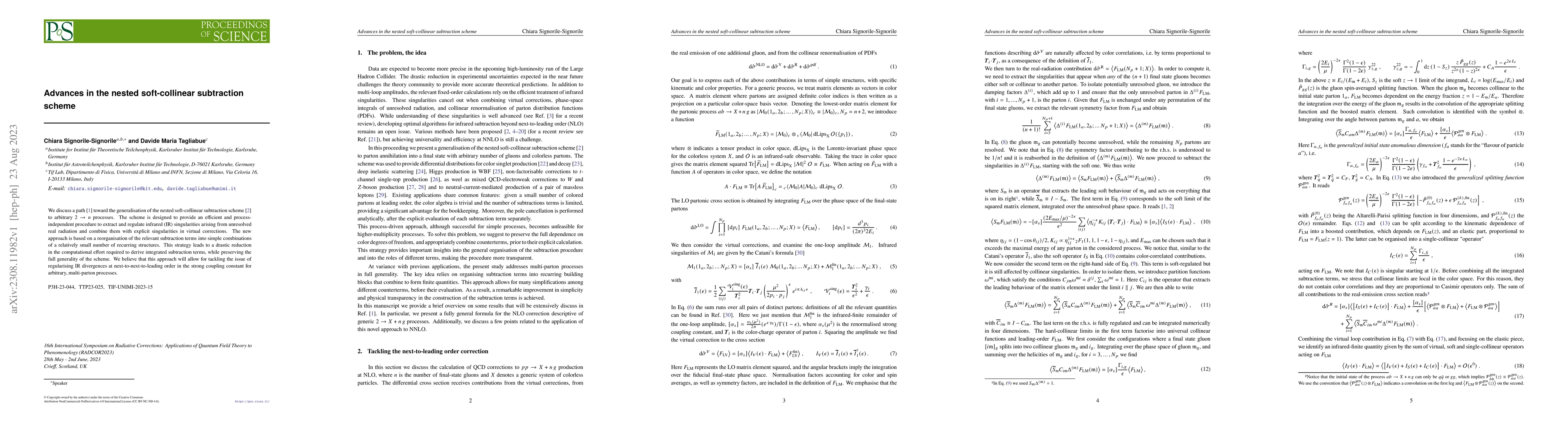 Thumbnail for Advances in the nested soft-collinear subtraction scheme