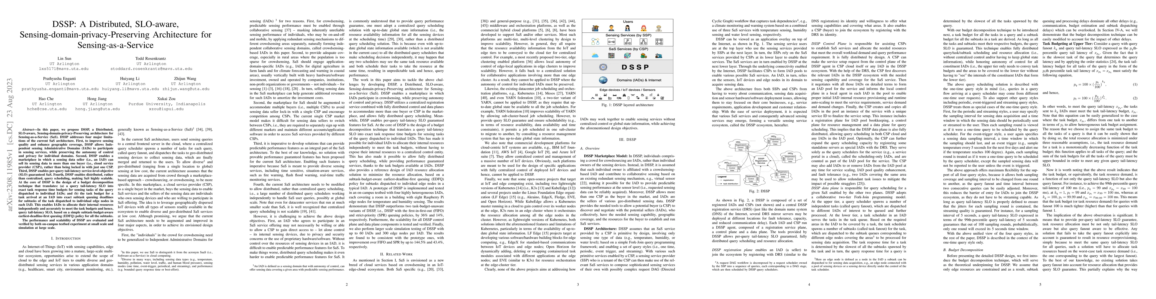 Thumbnail for DSSP: A Distributed, SLO-aware, Sensing-domain-privacy-Preserving
  Architecture for Sensing-as-a-Service