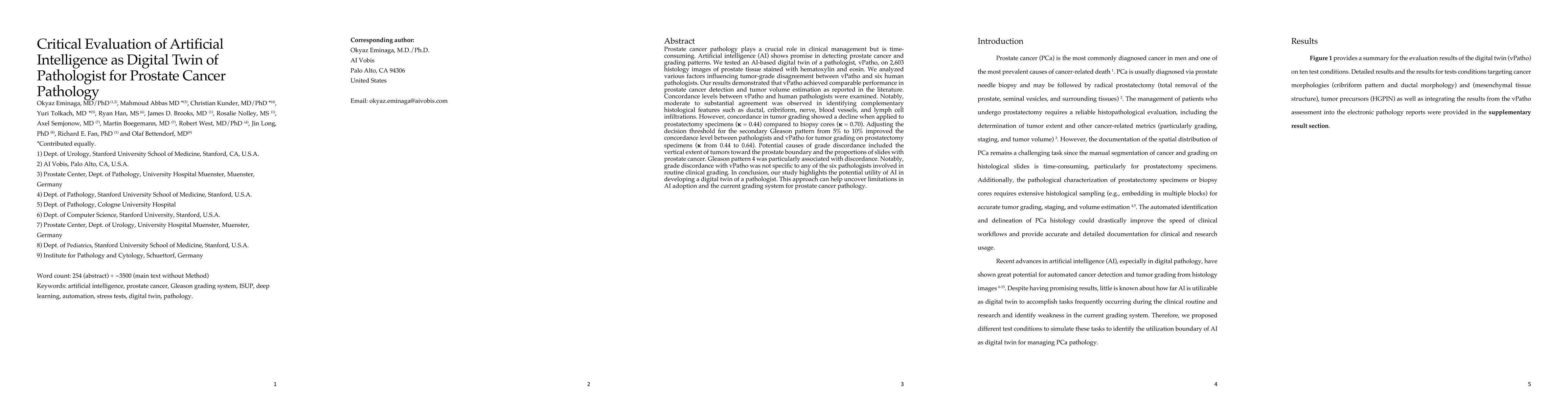Thumbnail for Critical Evaluation of Artificial Intelligence as Digital Twin of
  Pathologist for Prostate Cancer Pathology