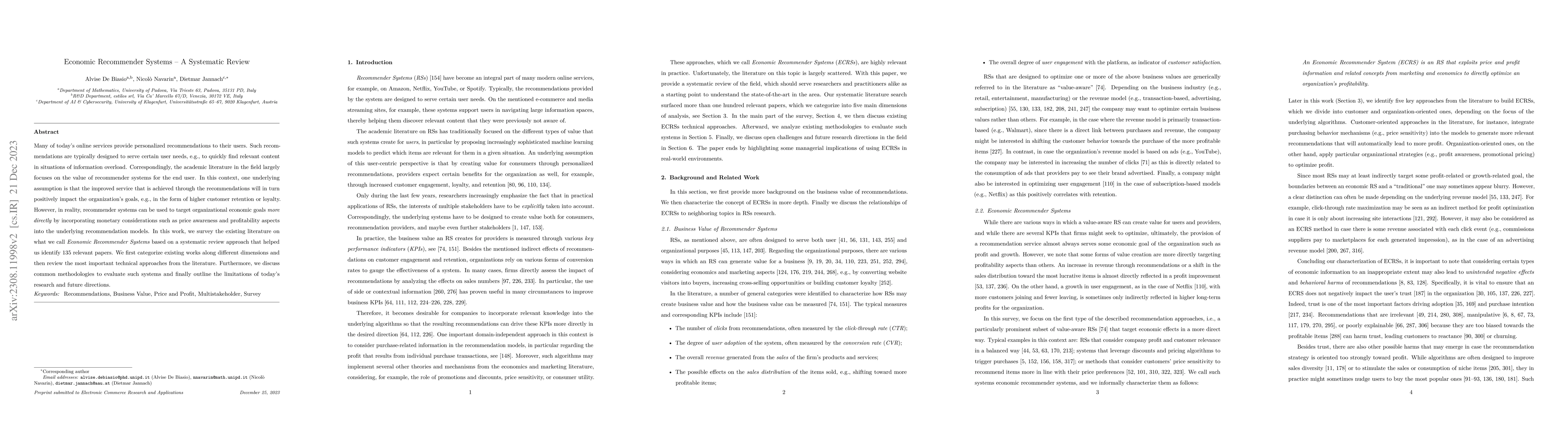 Thumbnail for Economic Recommender Systems -- A Systematic Review
