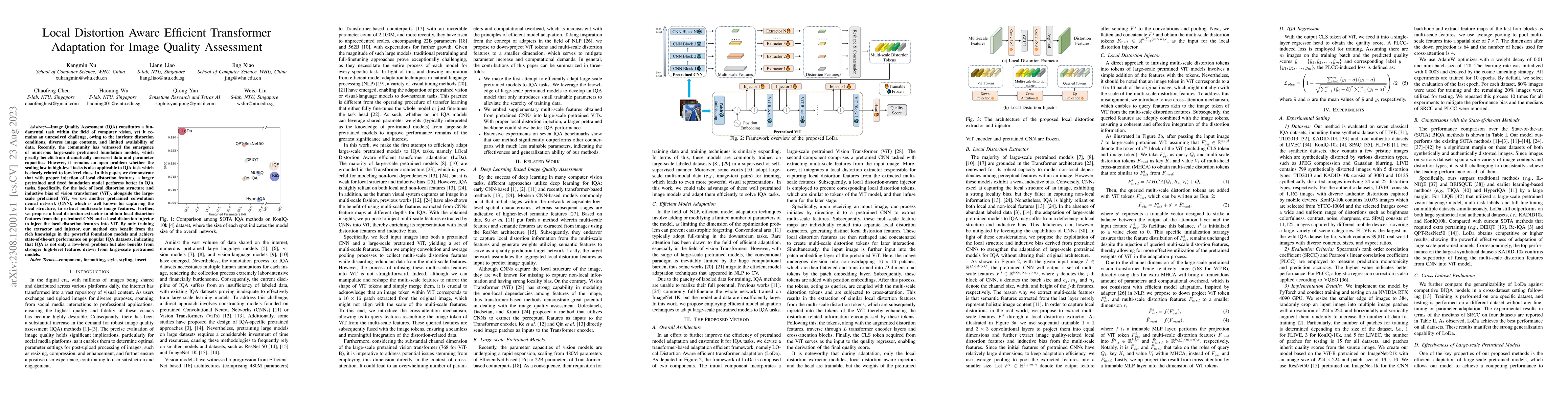 Thumbnail for Local Distortion Aware Efficient Transformer Adaptation for Image
  Quality Assessment