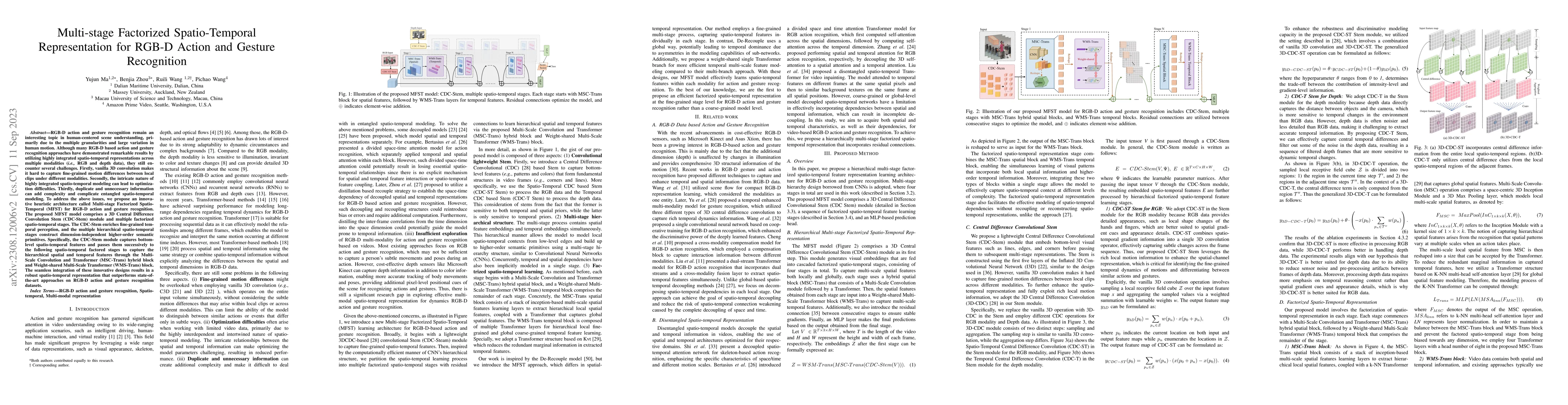 Thumbnail for Multi-stage Factorized Spatio-Temporal Representation for RGB-D Action
  and Gesture Recognition