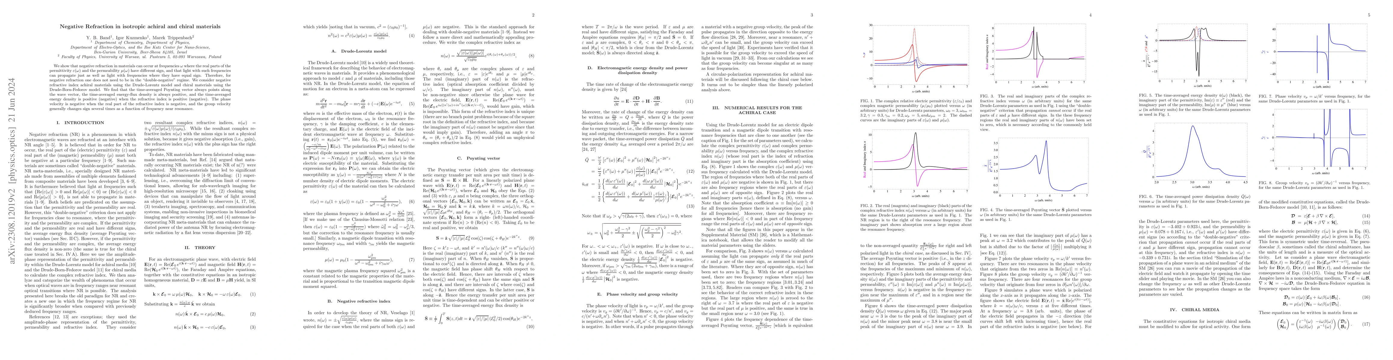 Thumbnail for Negative Refraction in isotropic achiral and chiral materials