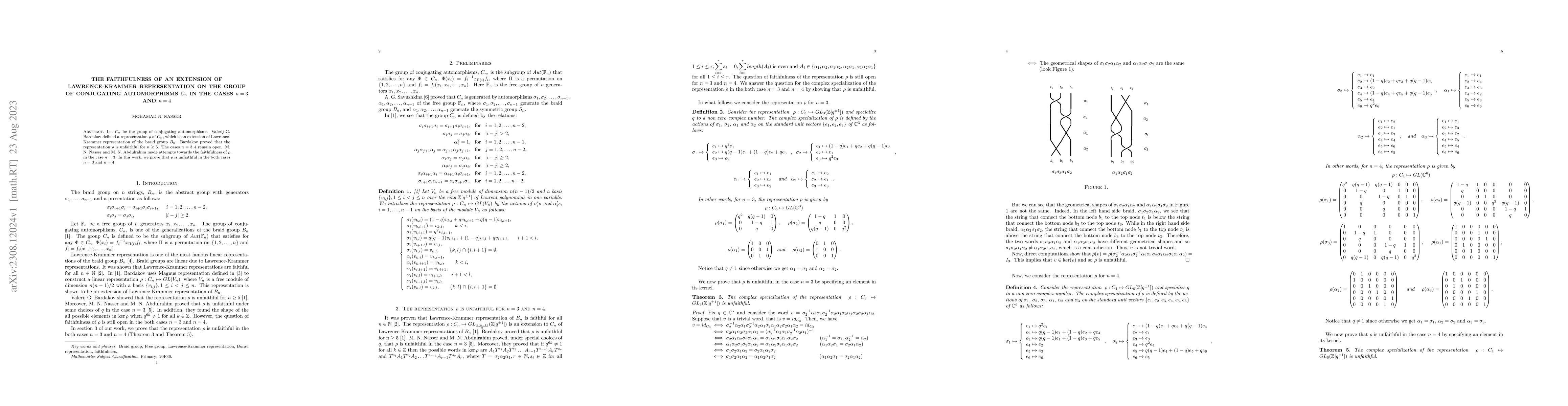Thumbnail for The faithfulness of an extension of Lawrence-Krammer representation on
  the group of conjugating automorphisms $C_n$ in the cases $n=3$ and $n=4$