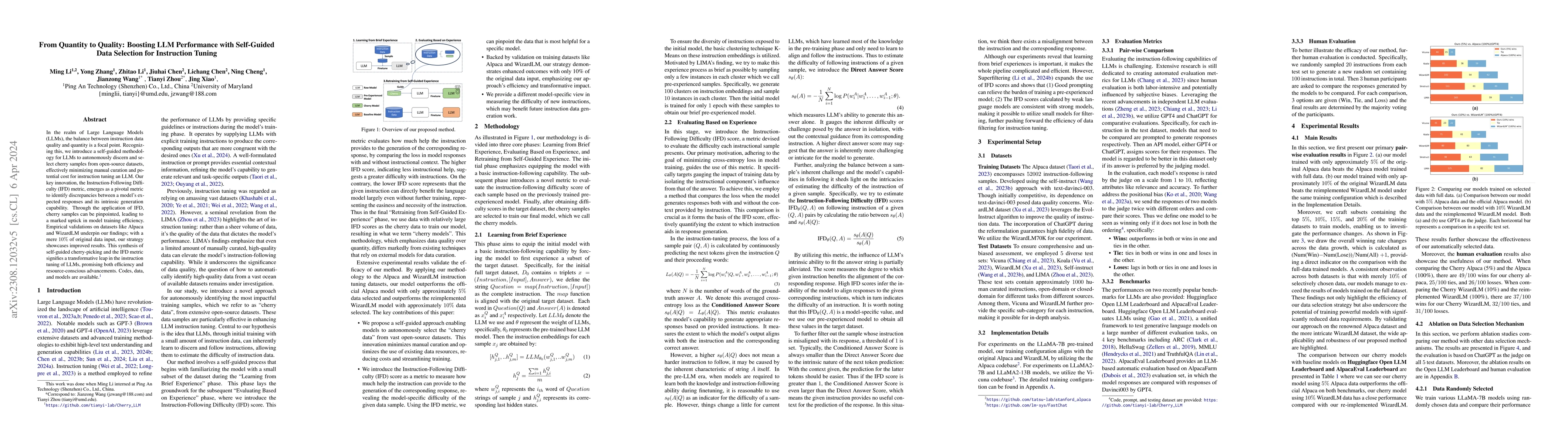 Thumbnail for From Quantity to Quality: Boosting LLM Performance with Self-Guided Data
  Selection for Instruction Tuning