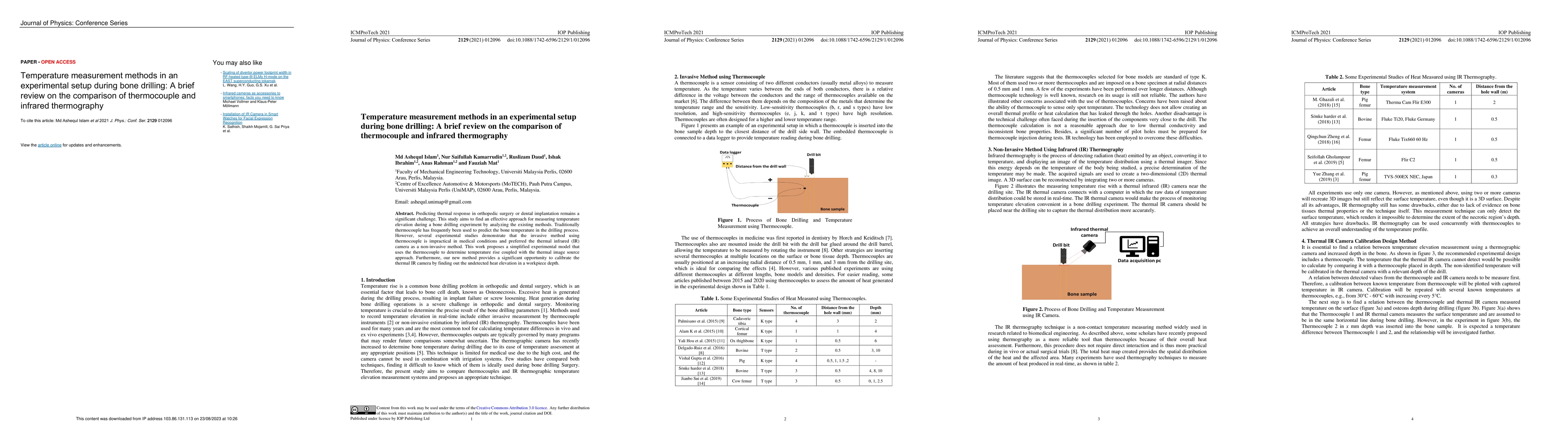 Thumbnail for Temperature measurement methods in an experimental setup during bone
  drilling: A brief review on the comparison of thermocouple and infrared
  thermography