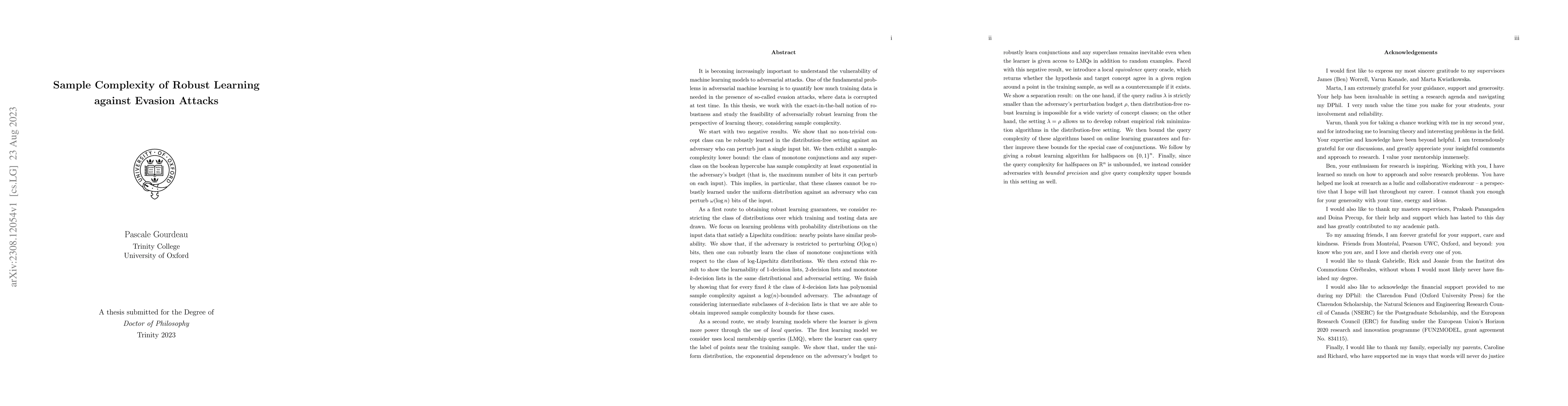 Thumbnail for Sample Complexity of Robust Learning against Evasion Attacks