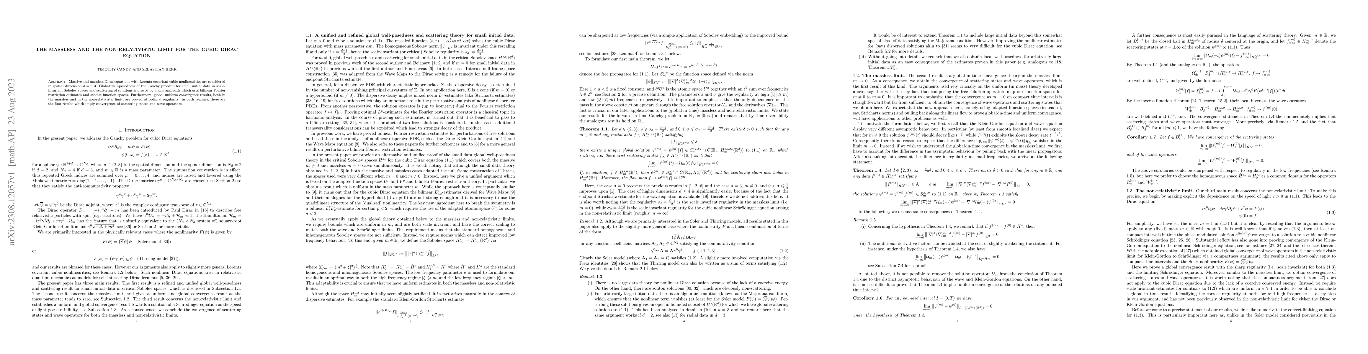 Thumbnail for The massless and the non-relativistic limit for the cubic Dirac equation