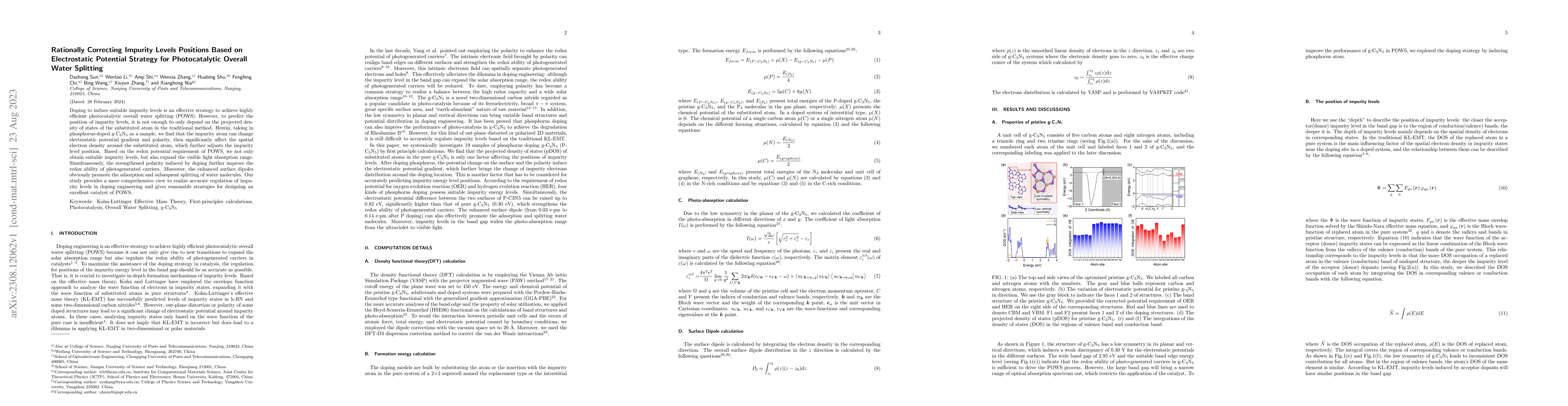 Thumbnail for Rationally Correcting Impurity Levels Positions Based on Electrostatic
  Potential Strategy for Photocatalytic Overall Water Splitting