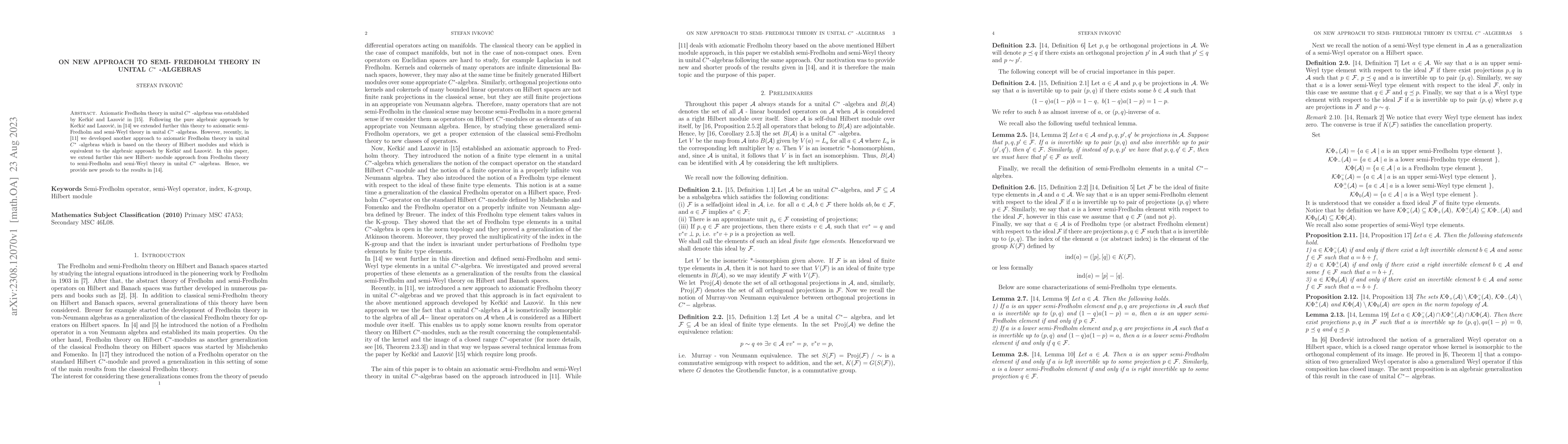 Thumbnail for On New Approach to semi-Fredholm theory in unital C*-algebras