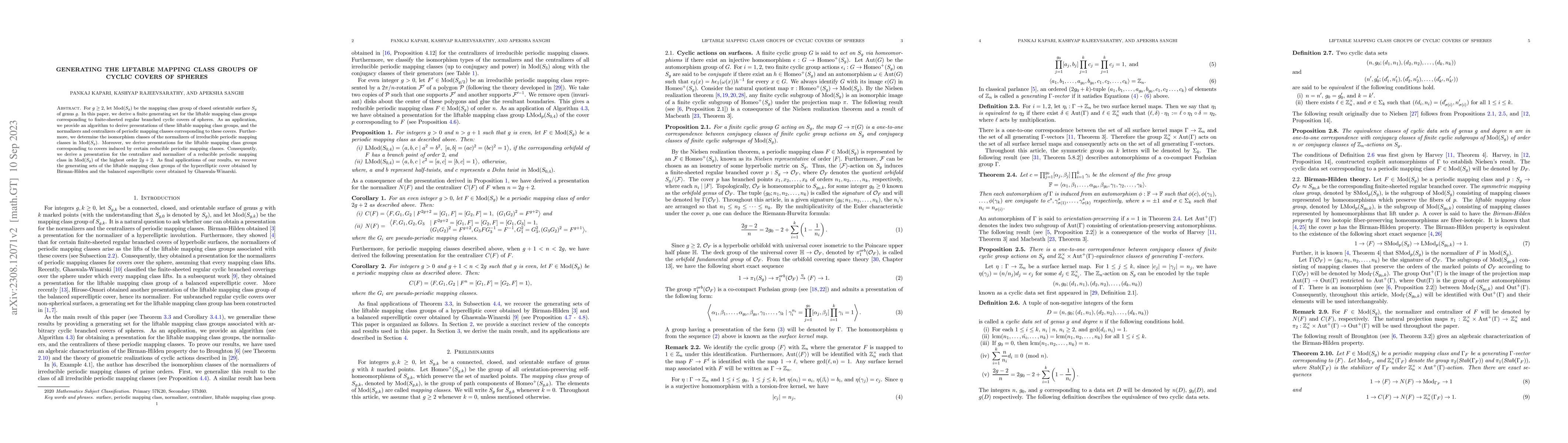 Thumbnail for Generating the liftable mapping class groups of cyclic covers of spheres