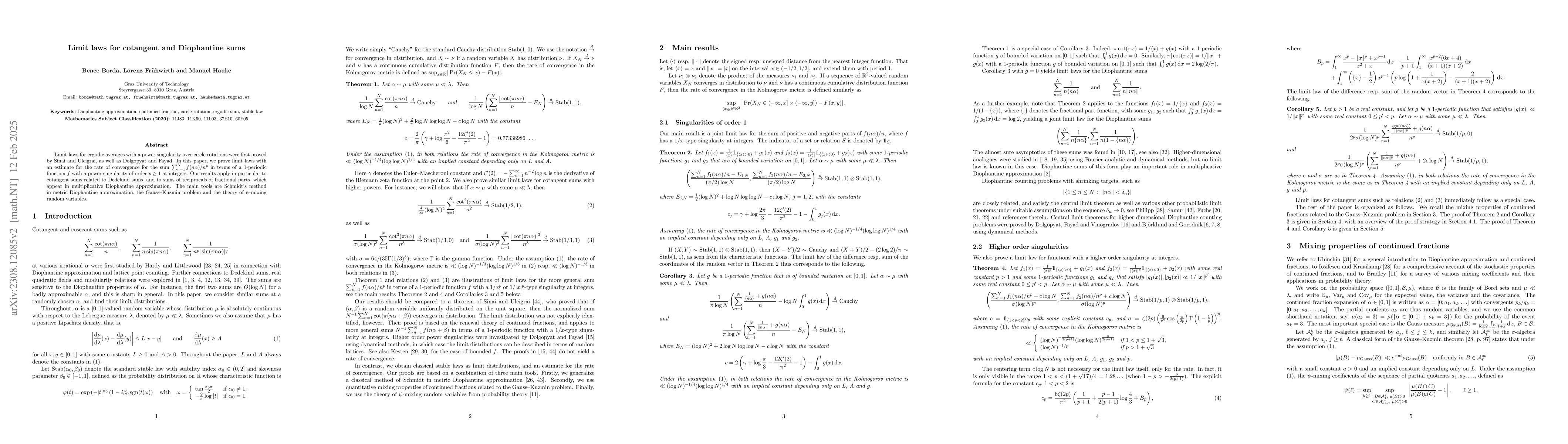 Thumbnail for Limit laws for cotangent and Diophantine sums