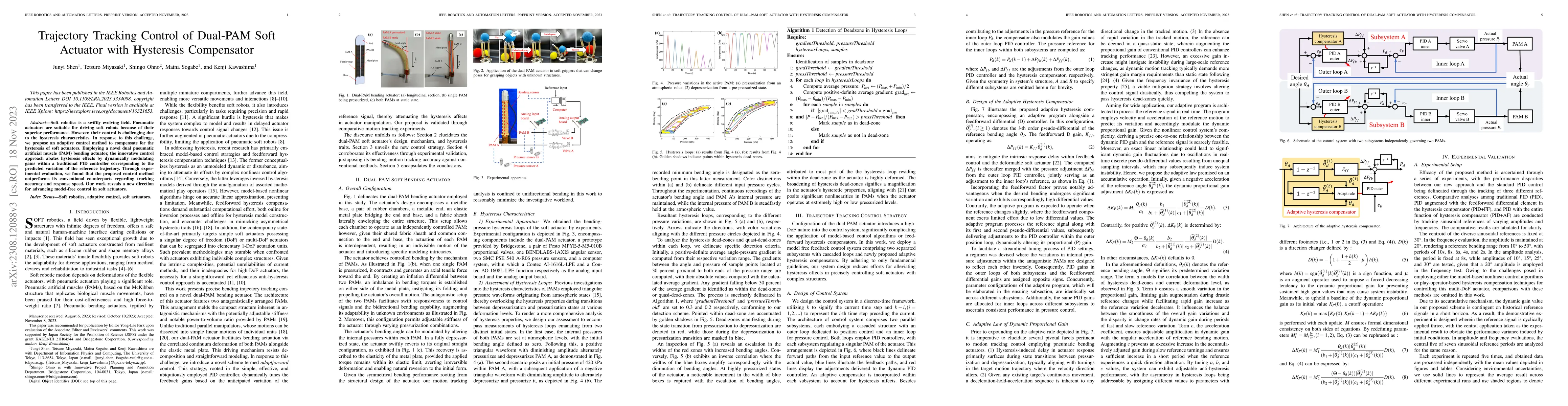 Thumbnail for Trajectory Tracking Control of Dual-PAM Soft Actuator with Hysteresis
  Compensator