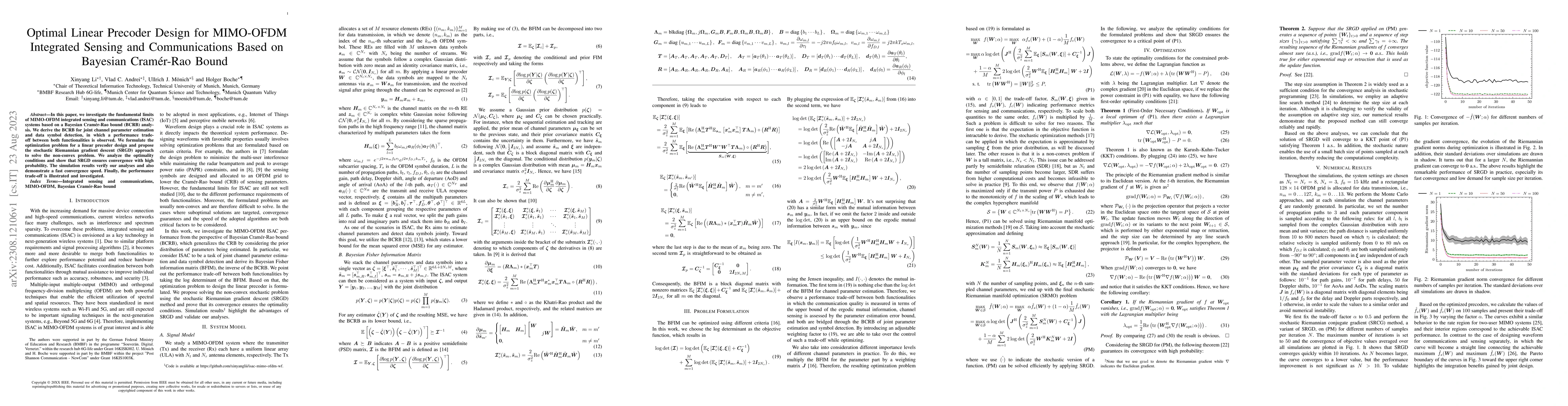 Thumbnail for Optimal Linear Precoder Design for MIMO-OFDM Integrated Sensing and
  Communications Based on Bayesian Cram\'er-Rao Bound
